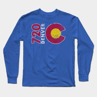 Vintage 720 Denver Colorado Flag Map Home Long Sleeve T-Shirt